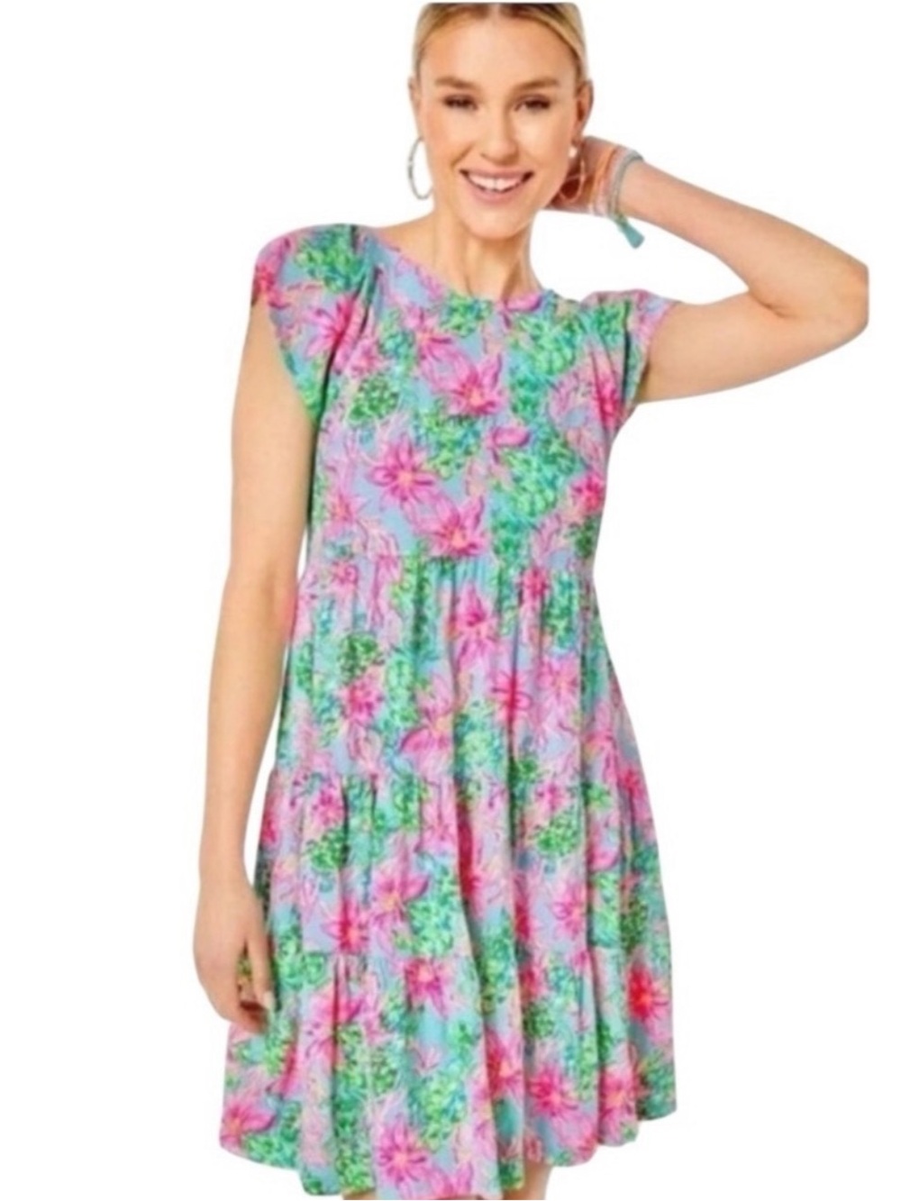 New Lilly Pulitzer Geanna Short Sleeve Dress Surf Blue So Shellegant, Medium